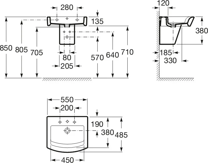 Раковина Roca Hall 327881000 55 см керамическая (детальная фотография), подвесные, накладные (на столешницу), на полупьедестал, пристенные index_1