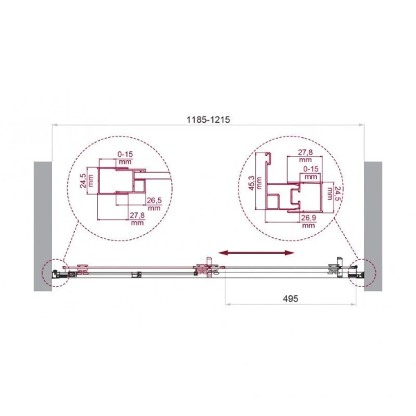 Душевая дверь в нишу BelBagno Luce 120 см профиль хром LUCE-BF-1-120-C-Cr (детальная фотография), современные, hi-tech