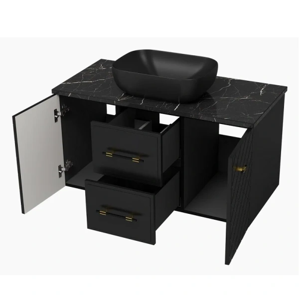 Тумба под раковину подвесная Brevita Shanel 100 см черная SHA-09100-02-01-2Я (детальная фотография), 100 см