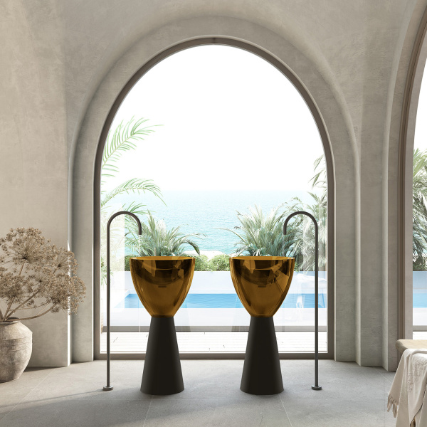 Раковина напольная Abber Kristall черный/оливковый AT2703Black-Vesuvian (детальная фотография), круглой формы, моноблок