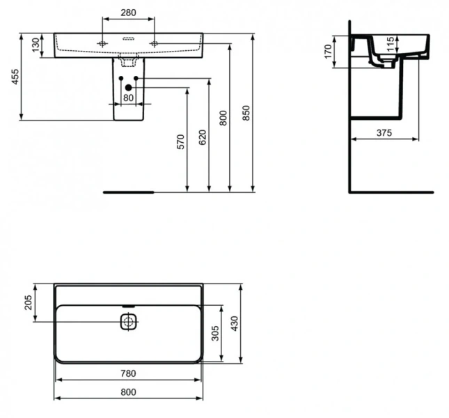 Раковина Ideal Standard Strada II 80 см евро белая T363901 (детальная фотография), современные, hi-tech