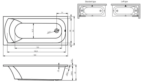 Ванна гидромассажная Riho Miami 180 x 80 см, FLOW BB6400500000000_FLOW (детальная фотография), акриловые
