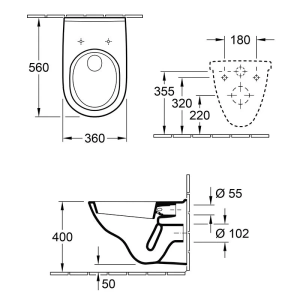 Унитаз подвесной Villeroy & Boch O.novo без грязеотталкивающего покрытия 5660H101 (детальная фотография), подвесные, встраиваемые