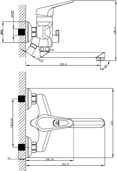 Смеситель для ванны Lemark Luna с плоским поворотным изливом LM4113C (детальная фотография), современные, hi-tech
