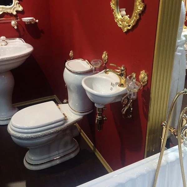 Унитаз компакт Migliore Milady декор золото (детальная фотография), напольные