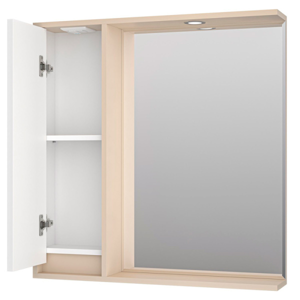 Зеркальный шкаф с подсветкой Brevita Balaton 80 см белый/бежевый, левый BAL-04080-03-01Л (детальная фотография), 80 см
