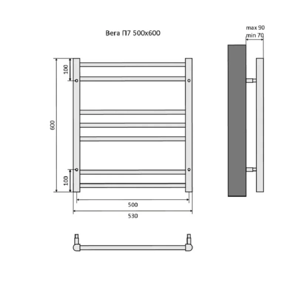 Полотенцесушитель водяной Акватек Вега 50x60 см хром AQ DR0760CH (детальная фотография), современные, hi-tech