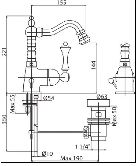 Смеситель для биде Cezares Margot бронза ручка белая MARGOT-BSM2-02-Bi (детальная фотография), классические, ретро