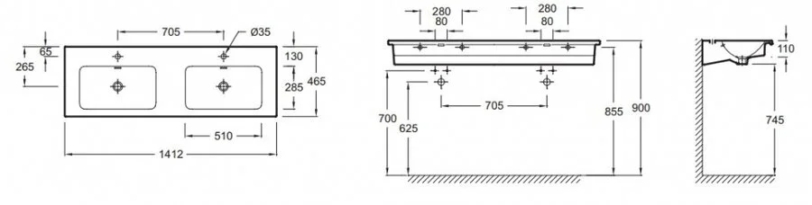 Раковина Jacob Delafon Vox 140 см белая EXAA112-00 (детальная фотография), современные, hi-tech