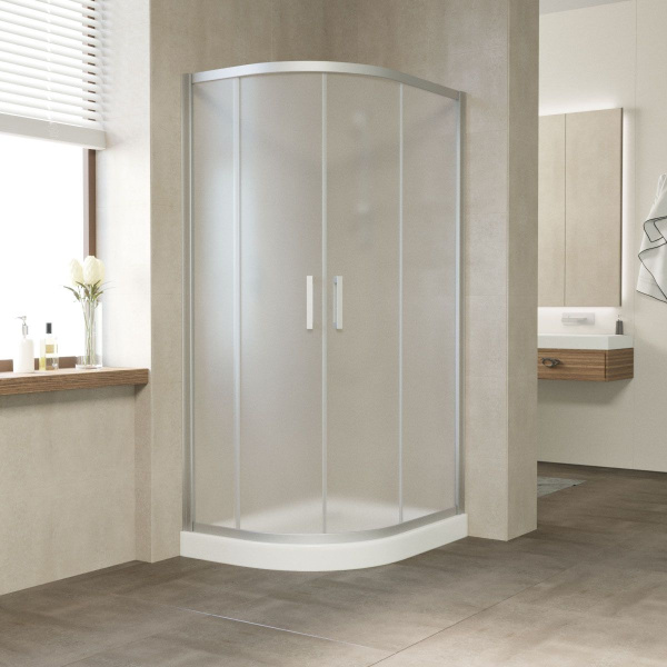 Душевой уголок профиль матовый хром стекло сатин Vegas-glass ZS-F NOVO 90*80 07 10 (детальная фотография)