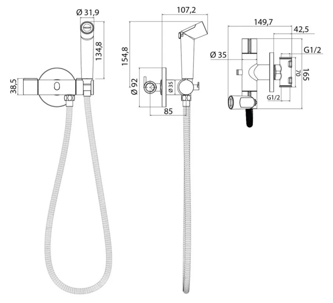 Гигиенический душ со смесителем IDDIS Axes хром AXESBR0i08 (детальная фотография), для туалета