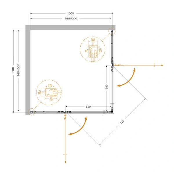 Душевой уголок Cezares Liner 100x100 см профиль хром LINER-A-2-100-C-Cr (детальная фотография), квадратные