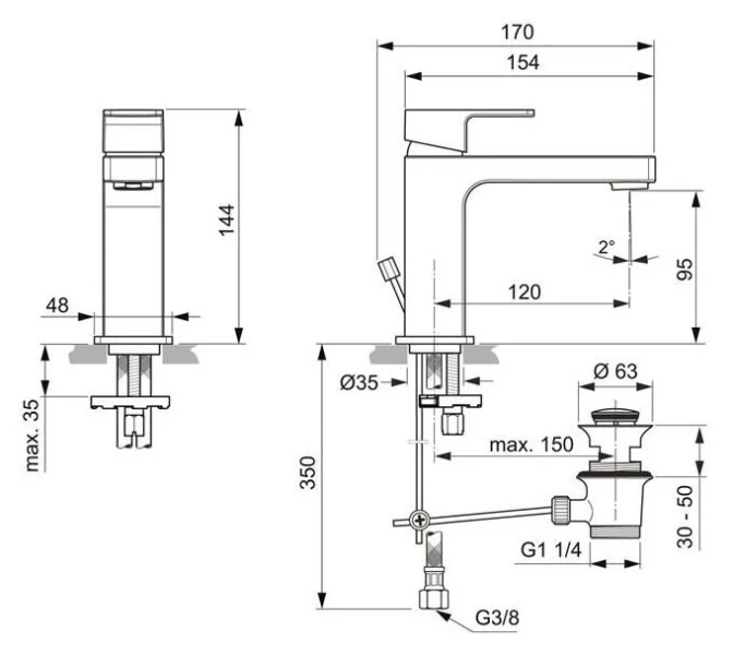 Смеситель для раковины Ideal Standard Edge однорычажный A7101AA (детальная фотография), для раковины