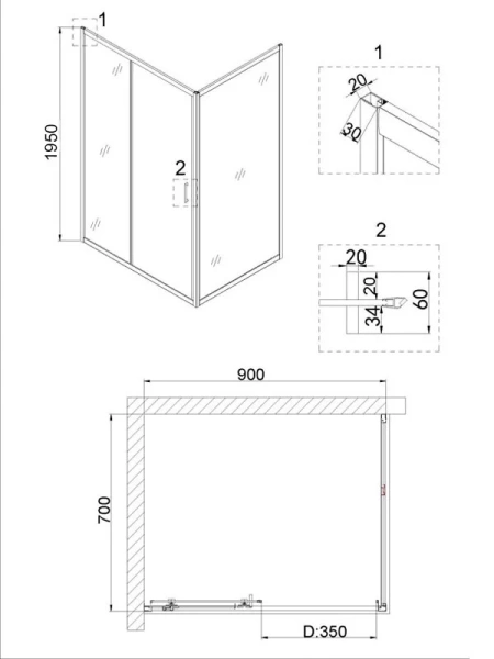 Душевая дверь в нишу Niagara Nova 90 см стекло прозрачное (детальная фотография), современные, hi-tech