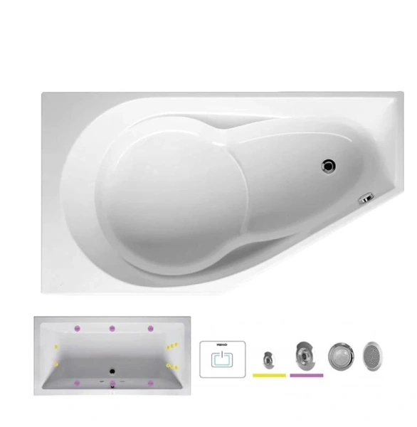 Ванна гидромассажная Riho Yukon 160 x 90 см, FLOW, левая/правая BA3400500000000_FLOW (детальная фотография), белые