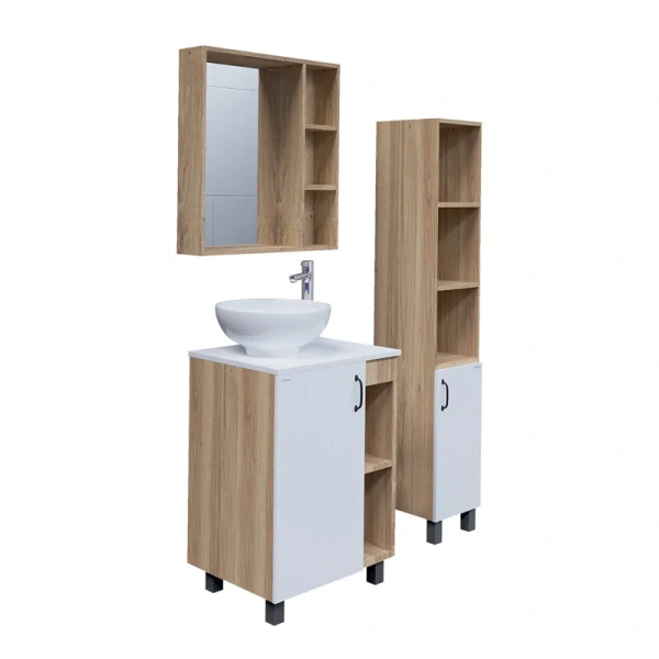 Тумба под раковину напольная Grossman Флай 60,5 см дуб сонома/белая 106001 (детальная фотография), моноблок, под накладную раковину