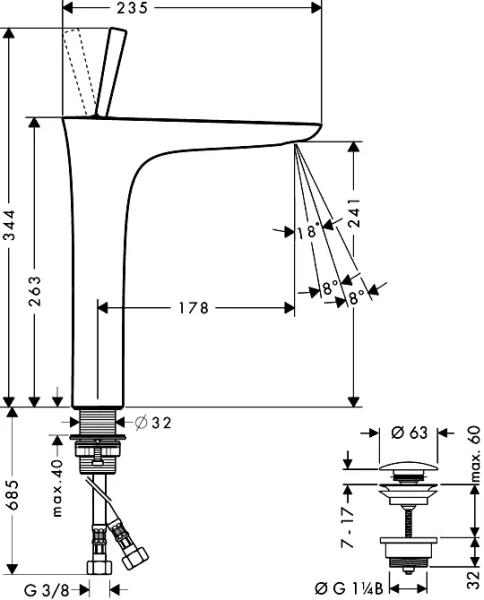Смеситель для раковины Hansgrohe PuraVida 15072400 хром-белый (детальная фотография), для раковины
