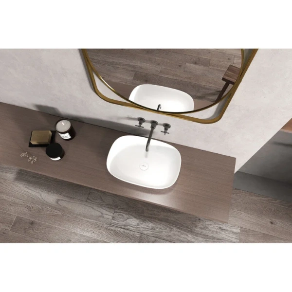 Раковина Abber Stein 51.5 см белая матовая AS2637 (детальная фотография), в форме чаши, прямоугольной формы