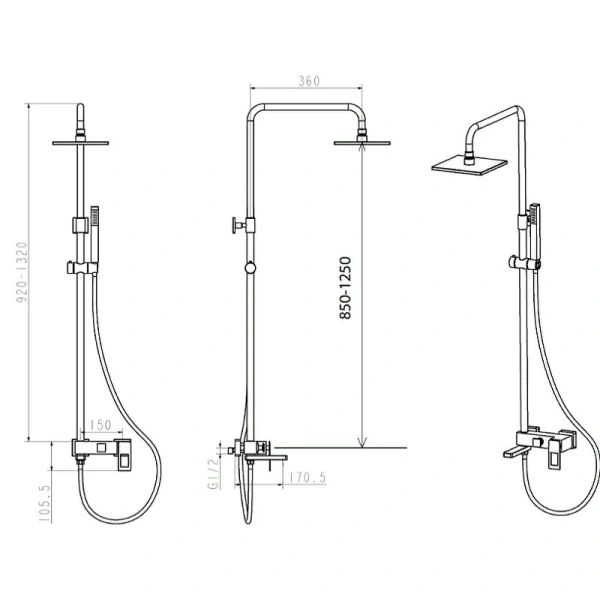 Душевая стойка Boheme Q черная/синяя 148-BUW (детальная фотография), современные, hi-tech