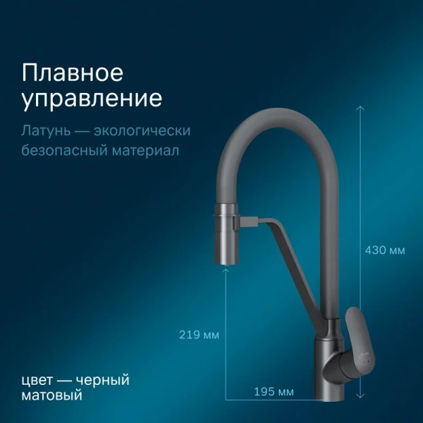 Смеситель для кухни AM.PM Like черный матовый F8007822 (детальная фотография), высокие, округлая форма, для питьевой воды с фильтром