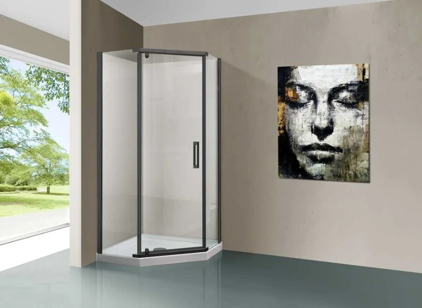 Душевой уголок Vincea Stresa 100х100 см профиль вороненая сталь, стекло прозрачное VSP-1S100CLGM (детальная фотография), современные, hi-tech