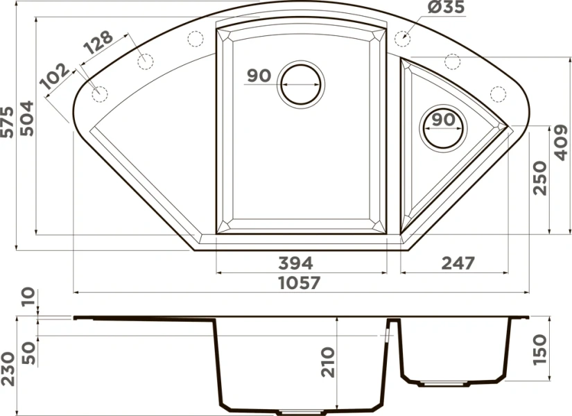 Мойка для кухни Omoikiri Sakaime 105C-GR 105 см Leningrad Grey 4993576 (детальная фотография), врезные