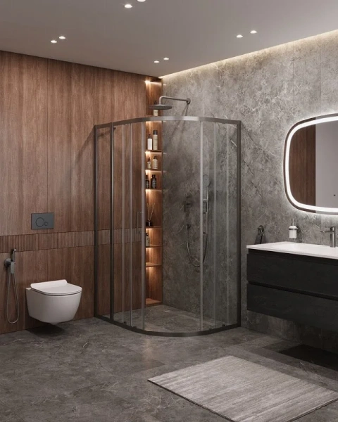 Душевой уголок Cezares Molveno 120х90 см стекло прозрачное профиль оружейная сталь MOLVENO-RH-2-120/90-C-GM-IV (детальная фотография), современные, hi-tech