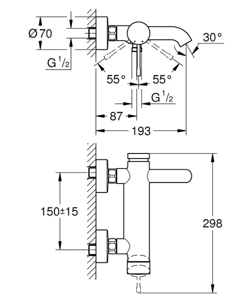 Смеситель для ванны Grohe Essence хром 33624001 (детальная фотография), для ванны