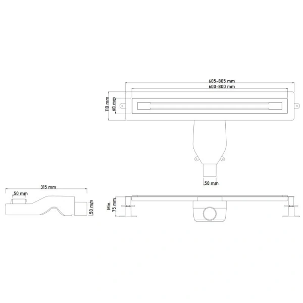 Душевой лоток Boheme Premium Trendy 60 см графит 983-60-GM (детальная фотография), душевой лоток