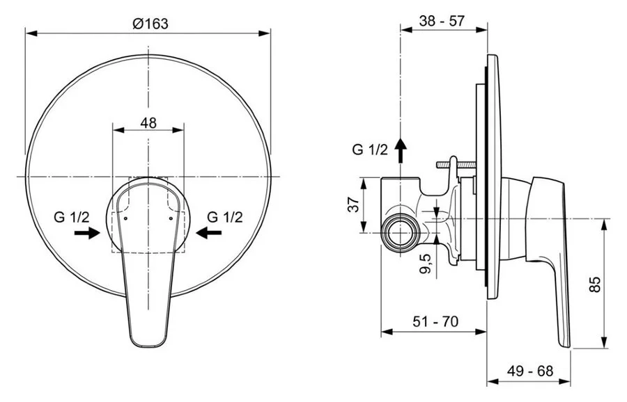 Смеситель для душа Ideal Standard Cerafine O A7192 с внутренней частью (детальная фотография), для душа