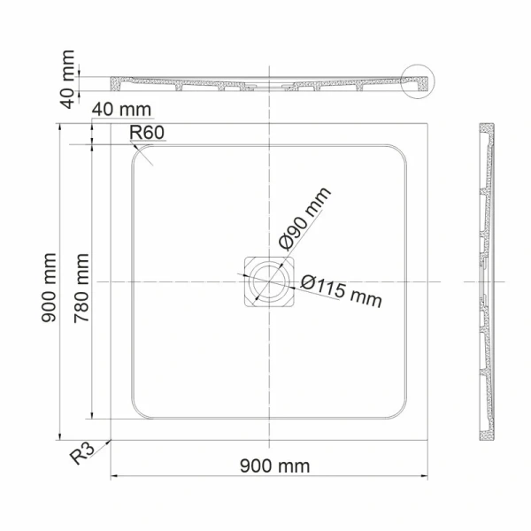 Душевой поддон WasserKRAFT Dinkel 90x90 см белый глянец 58T03 (детальная фотография), низкие до 15 см