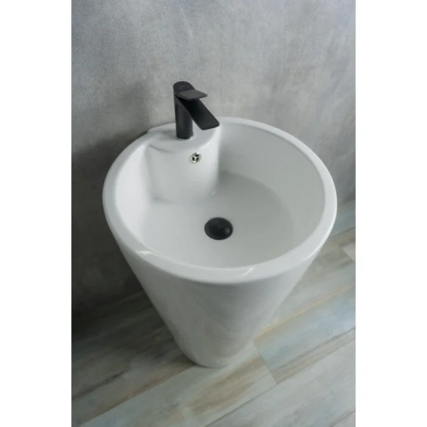 Раковина напольная GID Autonomo Nb136 50 см белая 81105 (детальная фотография), круглой формы, моноблок