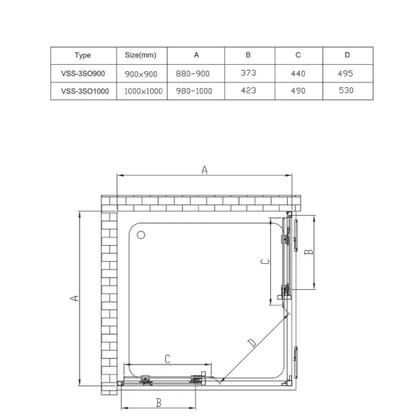 Душевой уголок Vincea Soft 90х90 см профиль вороненая сталь VSS-3SO900CLGM (детальная фотография), квадратные