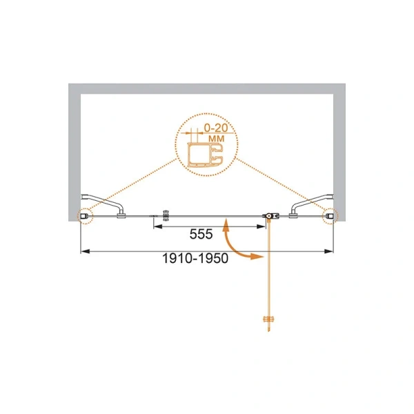 Душевая дверь в нишу Cezares Elena 195 см с прозрачным стеклом ELENA-W-B-13-100+60/40-C-Cr (детальная фотография), современные, hi-tech
