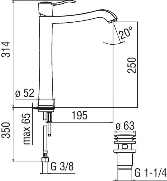 Смеситель для раковины Nobili Sofi хром SI98128/2CR (детальная фотография), для раковины
