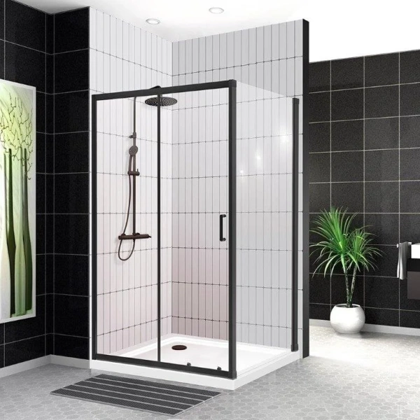 Душевой уголок BelBagno Uno 120x80 см профиль черный, стекло прозрачное UNO-195-AH-1-120/80-C-NERO (детальная фотография)