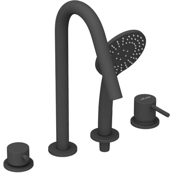 Смеситель для ванны Cezares Leaf черный матовый LEAF-BVDM4-L-NOP (детальная фотография), из латуни, округлая форма, с душевой лейкой