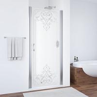 Душевая дверь профиль черный глянцевый рисунок прозрачный стекло матовоее Vegas-glass