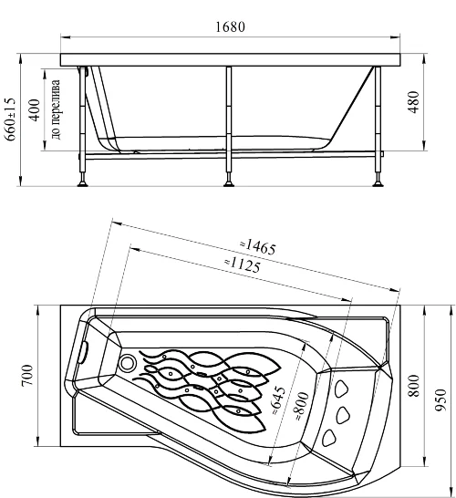 Акриловая ванна Vannesa Миранда L/R, 168 х 95 см 2-01-0-1-1-209 (детальная фотография), акриловые