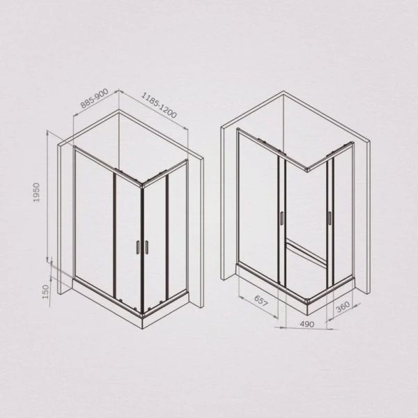 Душевой уголок Am.Pm Gem 120x90 см профиль хром матовый W90G-403-120290-MT (детальная фотография), прямоугольные