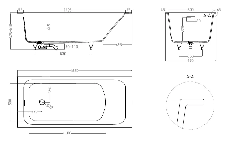 Ванна из искусственного камня Salini Orlanda Kit 170x70 см покраска по RAL полностью 102121MF (детальная фотография), искусственный камень