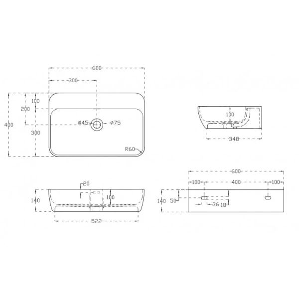 Раковина Abber Stein 60 см подвесная AS2654 (детальная фотография), современные, hi-tech