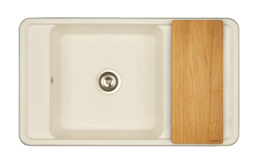 Мойка для кухни Акватон Беллис 87 см жемчуг 1A724832BS240 (детальная фотография), из искусственного мрамора