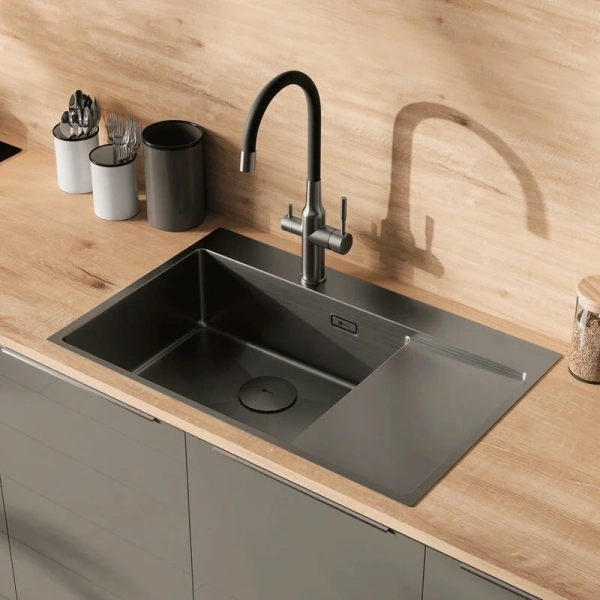Мойка для кухни Lemark Kezadra 78 см графит, левая 9936151 (детальная фотография), другие
