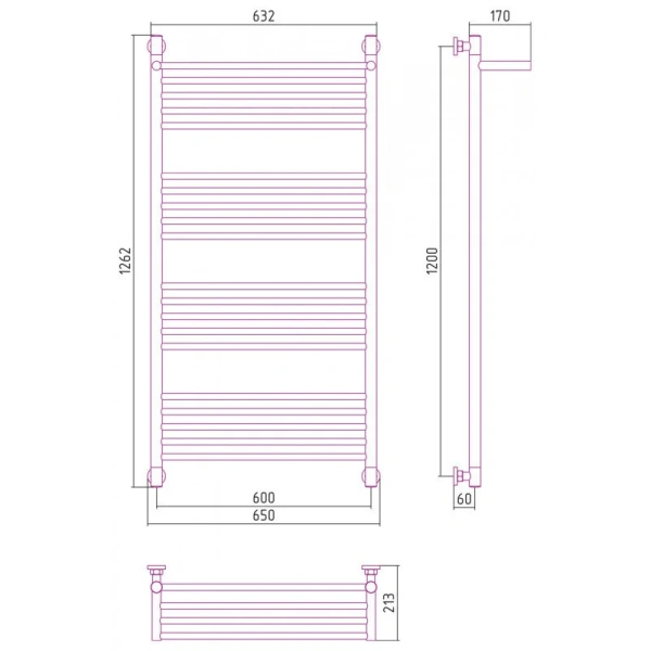 Полотенцесушитель водяной Сунержа Богема+ 60х120 см белый 12-0223-1260 (детальная фотография), современные, hi-tech