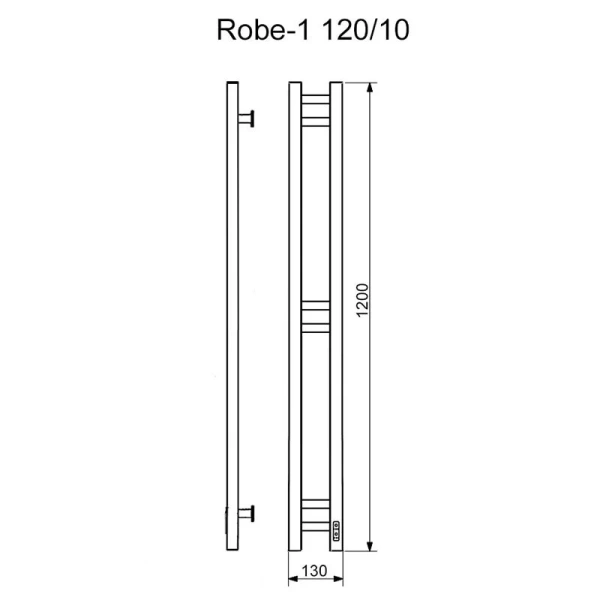 Полотенцесушитель электрический Ника Robe 120х10 см правый роб-1 120/10 прав (детальная фотография), современные, hi-tech