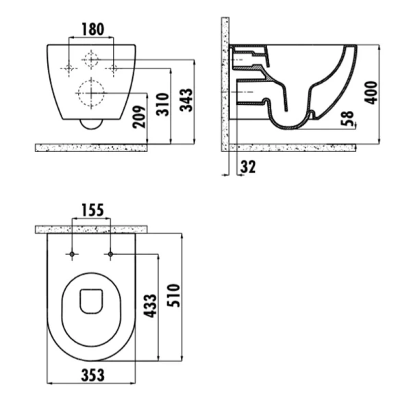 Унитаз подвесной Creavit Free базальт FE322-11BM00E-0000 (детальная фотография), подвесные, встраиваемые
