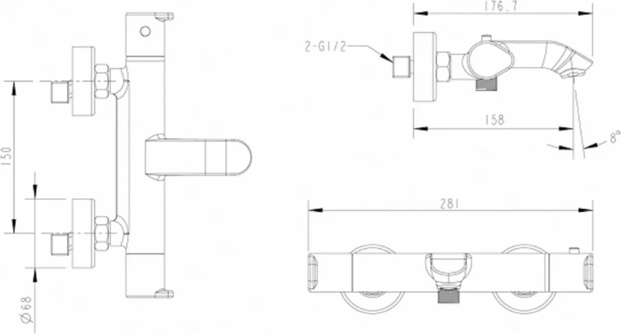 Смеситель термостатический Bravat Waterfall F673114C-01A-RUS (детальная фотография), для ванны