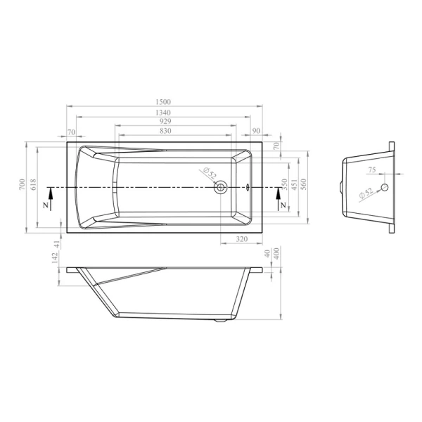 Ванна акриловая Lavinia Boho One 150x70 см встраиваемая 37010050 (детальная фотография), по запросу