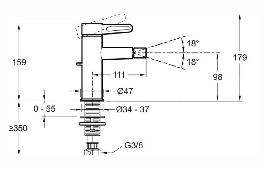 Смеситель для биде Jacob Delafon Nouvelle Vague хром матовый E78342-CAT (детальная фотография), для биде